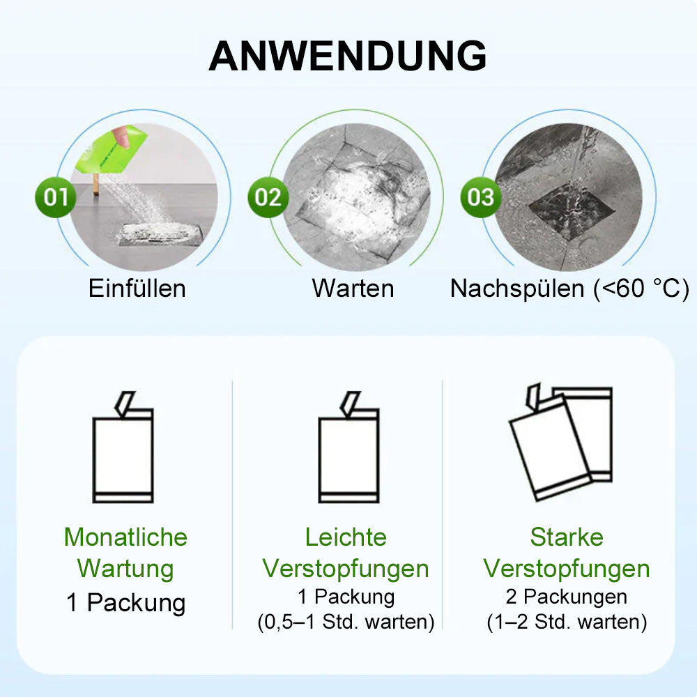 ⚡🏠Leistungsstarkes tägliches Rohrreinigungspulver – Schnellwirkend, sicher & schonend für Küche, Bad & Dusche💥