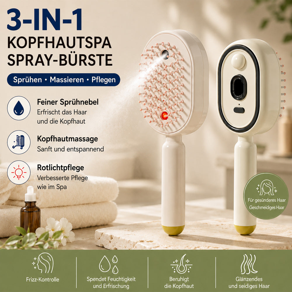 🔥Brosse de Massage du Cuir Chevelu Électrique avec Brume et Lumière Rouge