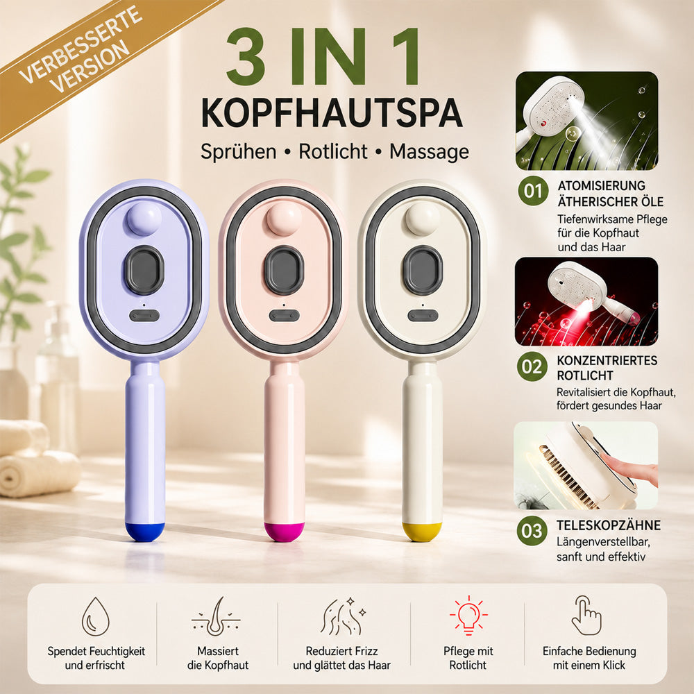 🔥Brosse de Massage du Cuir Chevelu Électrique avec Brume et Lumière Rouge